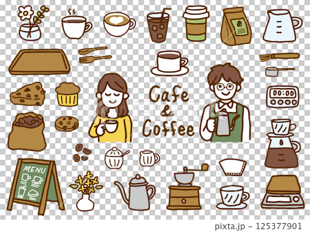 可愛又輕鬆的咖啡館插圖 可愛又輕鬆的咖啡館插圖 125377901