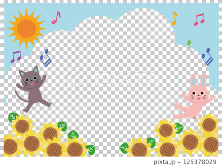 夏季動物、向日葵和夏季天空框架 125378029