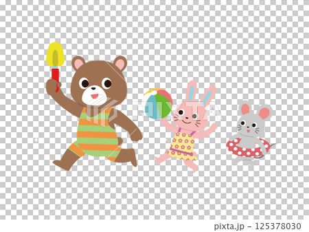 海裡嬉戲：可愛的動物們穿著泳衣玩耍 125378030