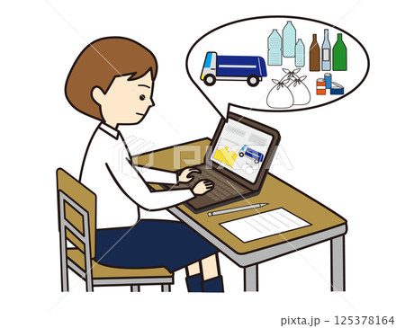 パソコンを使って調べ学習をする女子学生 パソコンを使って調べ学習をする女子学生 125378164