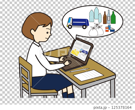 パソコンを使って調べ学習をする女子学生 パソコンを使って調べ学習をする女子学生 125378164