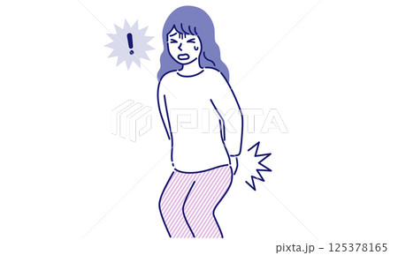お尻を患う女性のシンプルなベクターイラスト(痔・腰痛など) 125378165