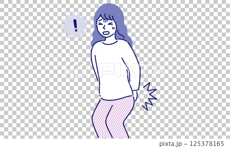 お尻を患う女性のシンプルなベクターイラスト(痔・腰痛など) 125378165