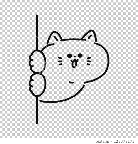 壁からひょっこり顔を出した可愛い猫 線画 壁からひょっこり顔を出した可愛い猫 線画 125378173