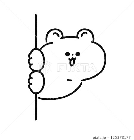 壁からひょっこり顔を出した可愛いクマ　線画 125378177