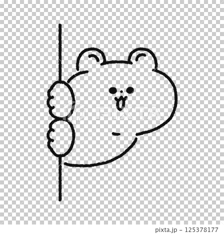 壁からひょっこり顔を出した可愛いクマ　線画 125378177