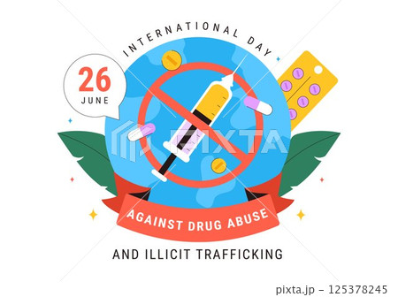 International Day Against Drug Abuse and Illicit Trafficking Vector Illustration with Anti Narcotics Awareness to Avoid Drugs and Harmful Medicines 125378245