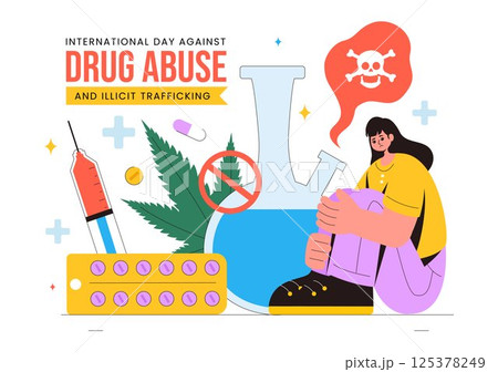 International Day Against Drug Abuse and Illicit Trafficking Vector Illustration with Anti Narcotics Awareness to Avoid Drugs and Harmful Medicines 125378249