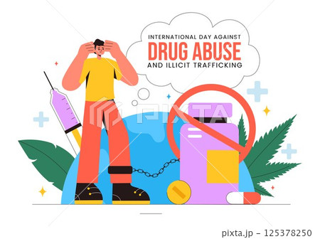 International Day Against Drug Abuse and Illicit Trafficking Vector Illustration with Anti Narcotics Awareness to Avoid Drugs and Harmful Medicines 125378250