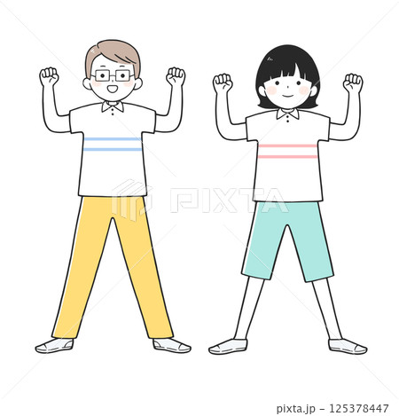 ガッツポーズする男女のイラスト ガッツポーズする男女のイラスト 125378447