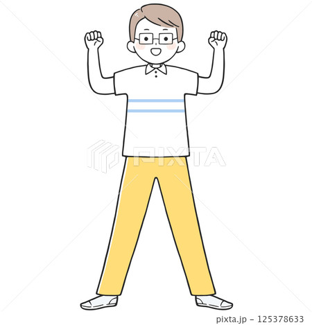 ガッツポーズする眼鏡をかけた若い男性のイラスト ガッツポーズする眼鏡をかけた若い男性のイラスト 125378633