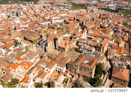Drone view of the city of Caceres 125378687