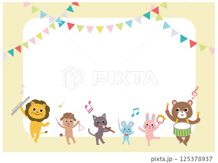 動物たちの音楽会とガーランドのフレーム　横 125378937
