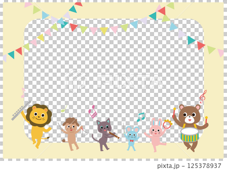動物たちの音楽会とガーランドのフレーム　横 125378937