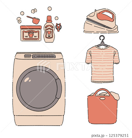 洗濯物にまつわるイラストセット 125379251