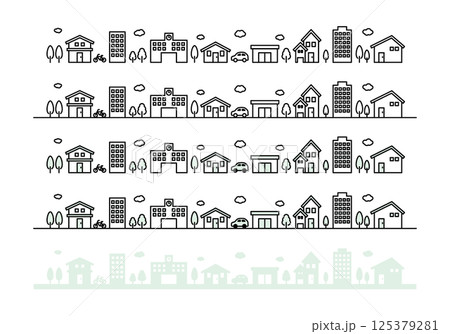 シンプルな街並みのイラストセット シンプルな街並みのイラストセット 125379281