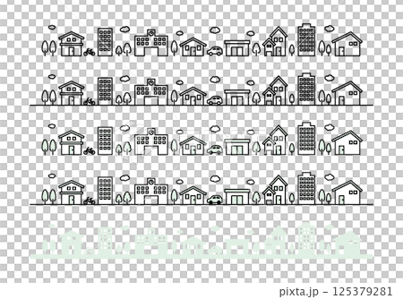 シンプルな街並みのイラストセット シンプルな街並みのイラストセット 125379281