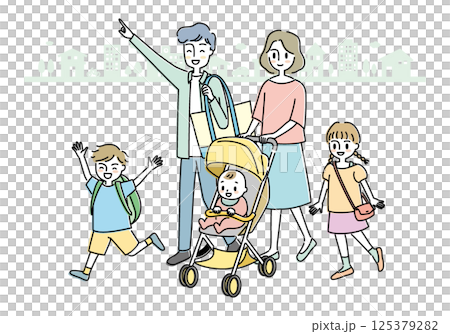 街並みを歩く家族のイラスト 街並みを歩く家族のイラスト 125379282