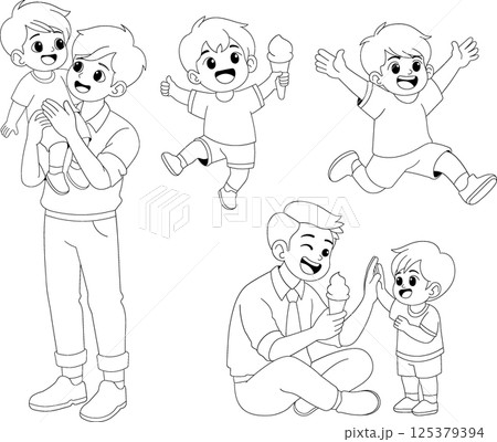 Fathers Day Coloring Book Template with Dad and Son Activities Fathers Day Coloring Book Template with Dad and Son Activities 125379394