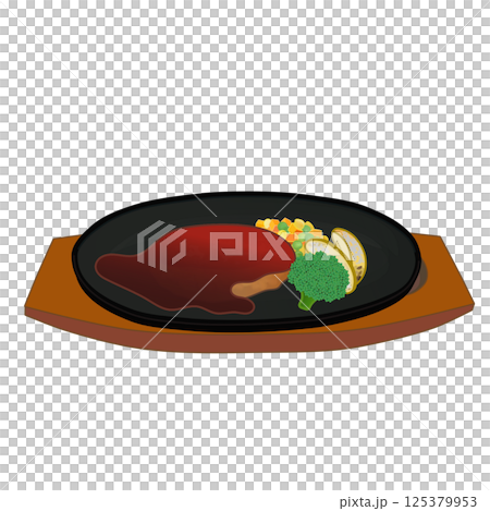 電爐上的漢堡牛排插圖 125379953