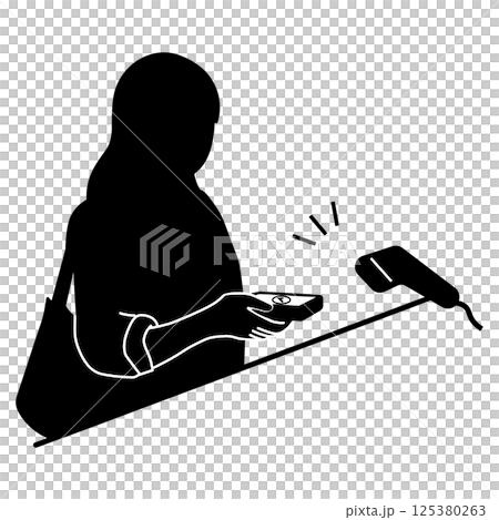 Silhouette illustration of a person using smartphone payment Silhouette illustration of a person using smartphone payment 125380263