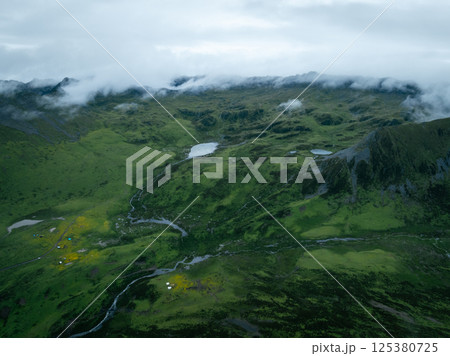 Aerial view of beautiful high altitude grassland mountain landscape 125380725