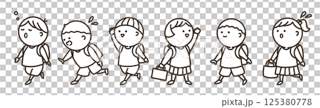 Simple line drawing of children going to and from school 125380778