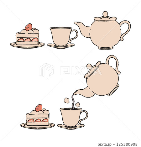 シンプルなティーセットのイラスト シンプルなティーセットのイラスト 125380908