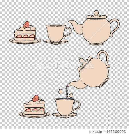 シンプルなティーセットのイラスト シンプルなティーセットのイラスト 125380908
