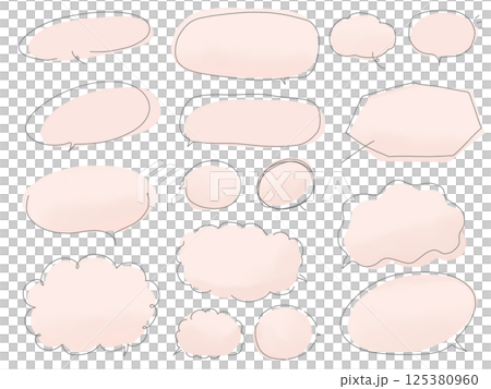 Watercolor pink hand drawn line drawing speech bubble set 125380960