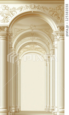 Blank funeral flyer template   with image placeholder and ornate palace motifs 125381038
