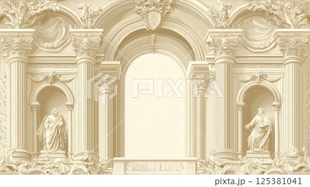 Blank funeral flyer template   with image placeholder and ornate palace motifs 125381041