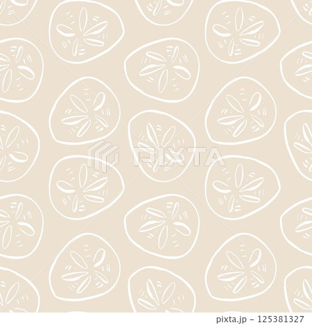 Seamless sand dollar pattern in warm pastel beige yellow tones Seamless sand dollar pattern in warm pastel beige yellow tones 125381327