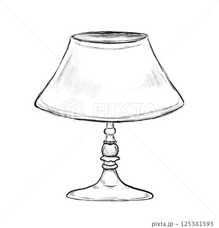 Sketch of a table lamp featuring a conical lampshade with subtle shading lines Sketch of a table lamp featuring a conical lampshade with subtle shading lines 125381593