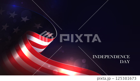 Postcard with silhouette of American flag with bright flashes 125381673
