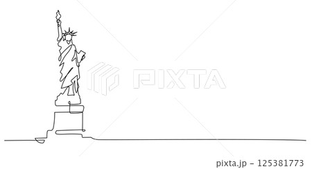 statue of liberty america hand drawn one line drawing continuous 125381773