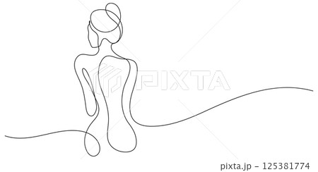 hand drawn of beauty woman back side looking sideways one line drawing continuous 125381774