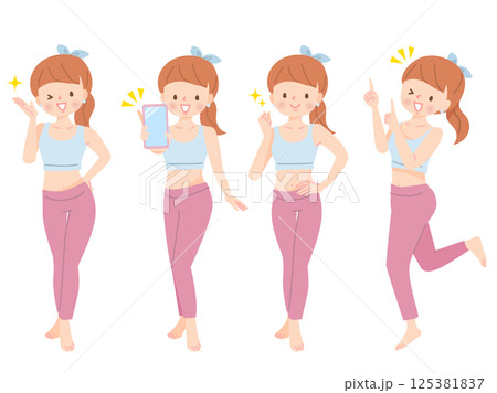 若い女性インストラクターの表情セット 125381837
