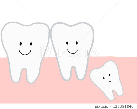 歯の成長・生え変わり:埋没歯・埋伏歯のあるイラスト・主線あり 歯の成長・生え変わり:埋没歯・埋伏歯のあるイラスト・主線あり 125381846