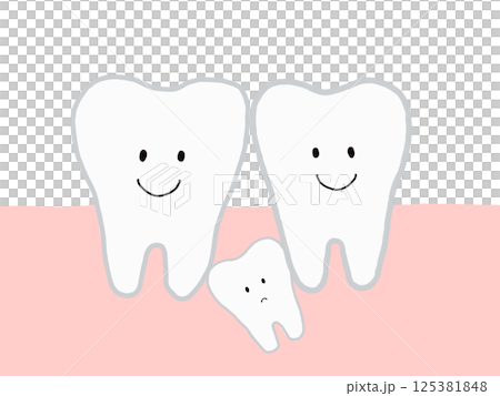 Between teeth: Illustrations with impacted teeth and supernumerary teeth, with main lines Between teeth: Illustrations with impacted teeth and supernumerary teeth, with main lines 125381848