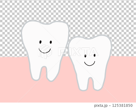 兩顆健康健康的下排牙齒：可愛的人物插畫，配上主線 125381850