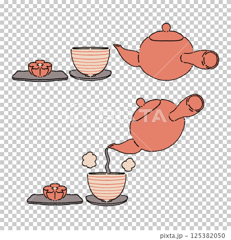 簡單的茶具插圖集 125382050
