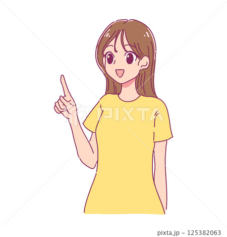 漫画テイストな指を差す女性のイラスト(カラー)	 125382063