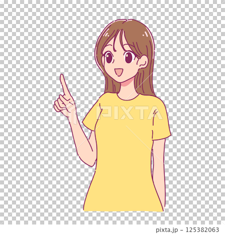 漫画テイストな指を差す女性のイラスト(カラー)	 125382063