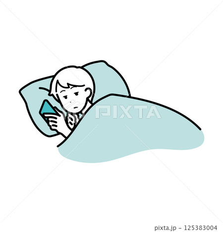 睡眠 寝ながらスマホを見続ける男性イラスト 睡眠 寝ながらスマホを見続ける男性イラスト 125383004
