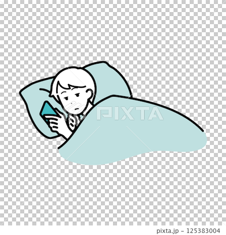 睡眠 寝ながらスマホを見続ける男性イラスト 睡眠 寝ながらスマホを見続ける男性イラスト 125383004