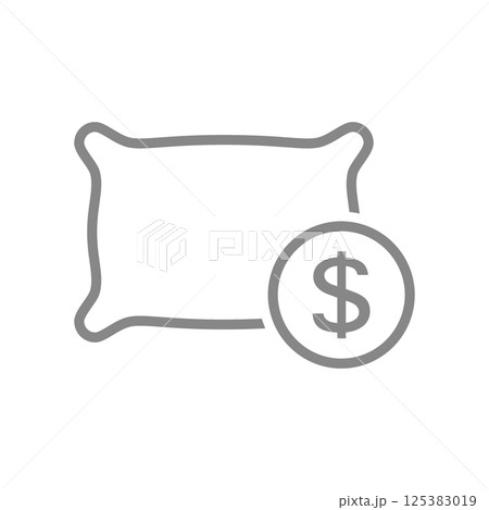 Pillow with coin line icon. Comfortable fluffy pillow symbol. Vector illustration. 125383019