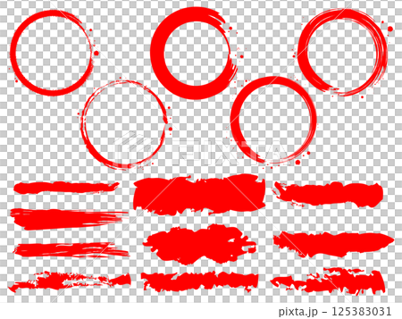 Material illustration of red straight lines and circles drawn with a brush 125383031