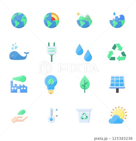 Eco and Sustainability Icons Set Environment Energy and Recycling 125383236