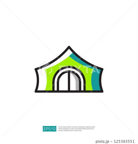 Colorful Tent with Stylish Design at Outdoor Event Functioning Area of Gathering Location with Scenic View of Nature and Open Space Featuring Beautiful Decorative Colorful Tent with Stylish Design at Outdoor Event Functioning Area of Gathering Location with Scenic View of Nature and Open Space Featuring Beautiful Decorative 125383551
